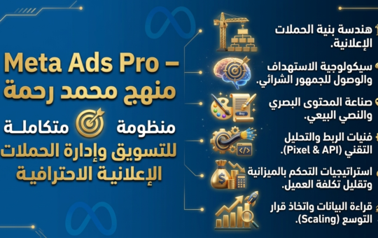 واجهة كورس Meta Ads Pro - تعلم هندسة الحملات الإعلانية مع محمد رحمة